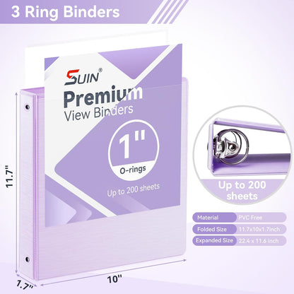 SUIN 1 Inch 3 Ring Binder, Clear 1'' View Presentation Binders with 2 Pockets, Fits 8.5 x 11 Letter Size, Durable Polypropylene, Non-Stick & PVC-Free for School, Office & Home (Orange)