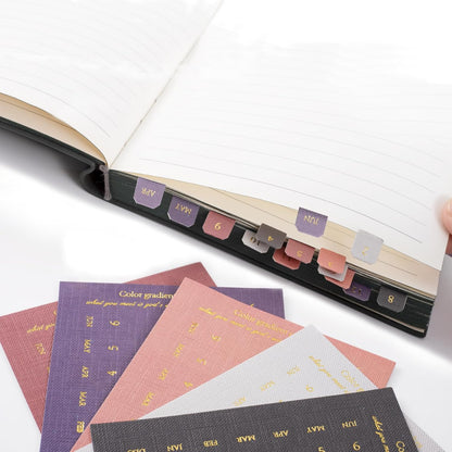 OIIKI 180pcs Planner Monthly Tabs, Self-Adhesive Index Tabs Stickers, Gradient Sticky Page Markers Labels for Document Notebooks Books Project Binders Office- 5 Colors(D Style)