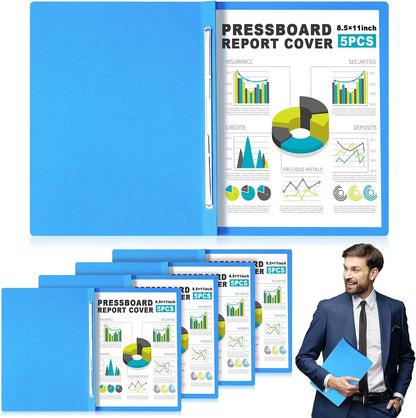 Dunzoom 5 Pcs 8.5 x 11 Inch Pressboard Report Cover, 3'' Capacity, Presentation Binder Folder with Metal Prong for Business, Presentations, Contract, Proposal and Other Documents Management (Black)