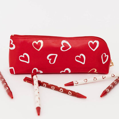 kate spade new york Pen and Pencil Case with Office Supplies, Zip Pouch Includes 2 Pencils, Sharpener, Eraser, and Ruler, Polka Dots (black/white)