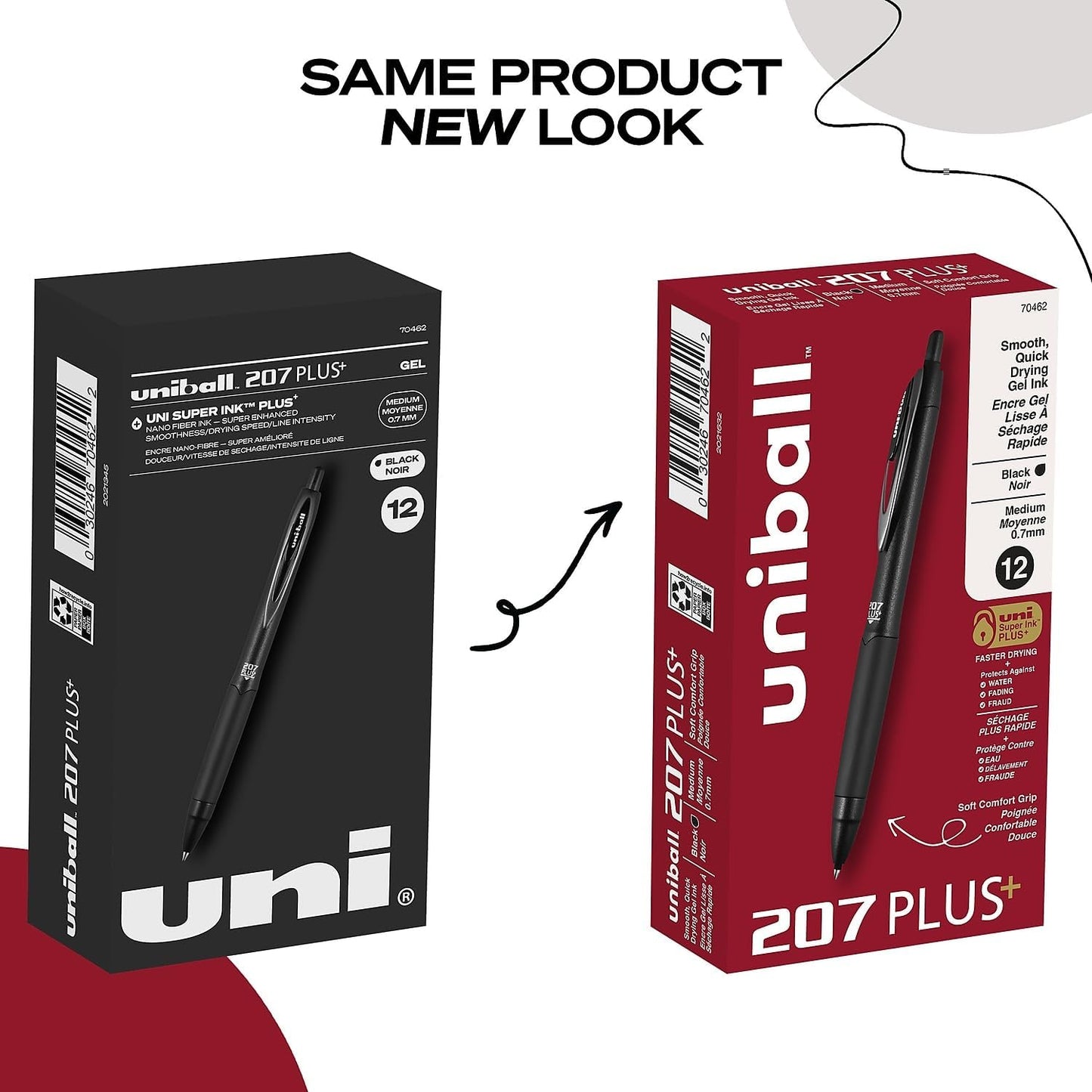 uniball 207 Plus+ Retractable Gel Pens, Medium Point (0.7mm), Black, 4 Pack