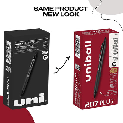 uniball 207 Plus+ Retractable Gel Pens, Medium Point (0.7mm), Black, 4 Pack