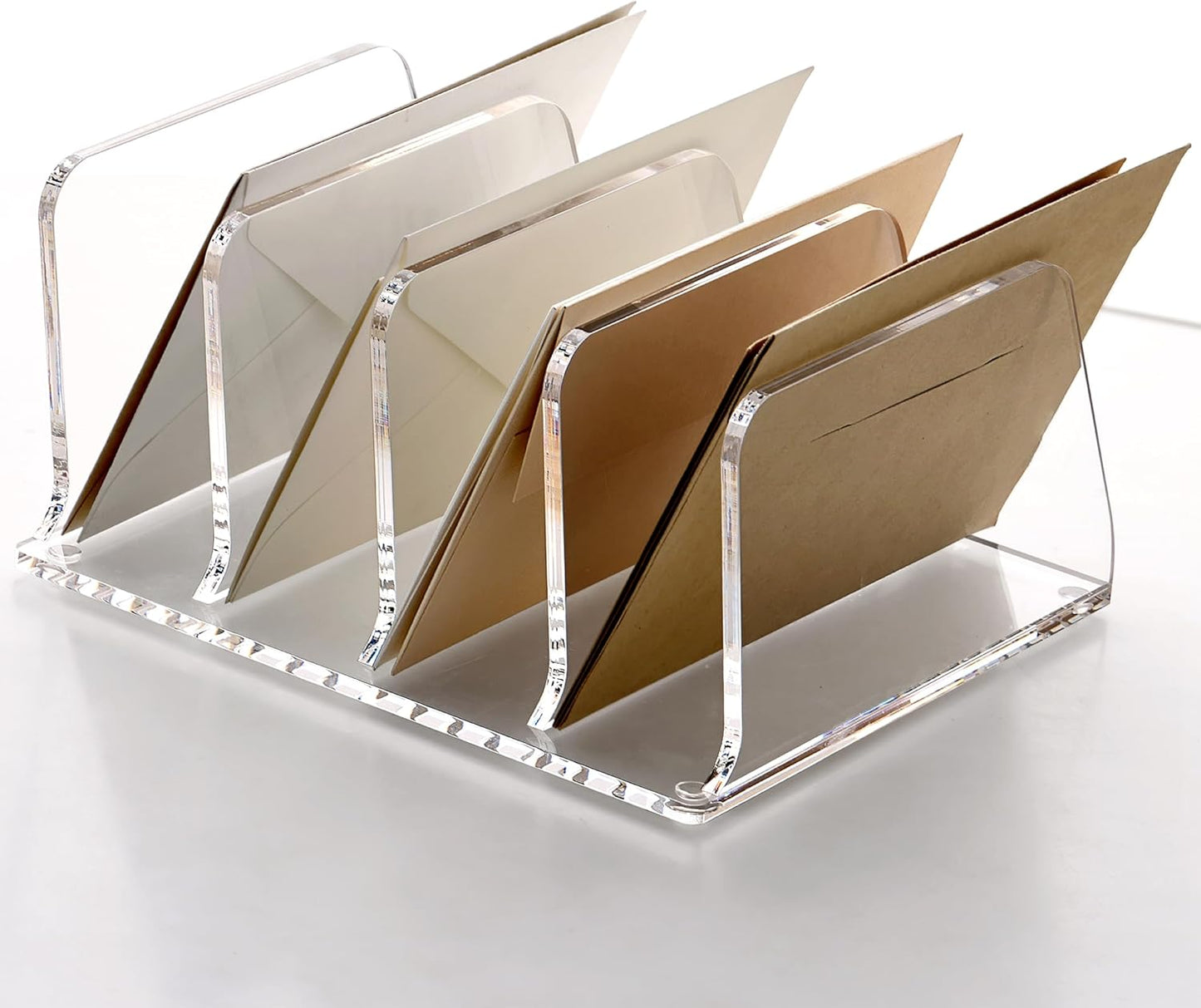 SANRUI 5 Compartments Acrylic Mail Sorter Holder, Clear Document Magazine Envelope File Rack, Vertical Letter Sorter & Multifunction Desk Organizer for Bills, Documents, Notebooks