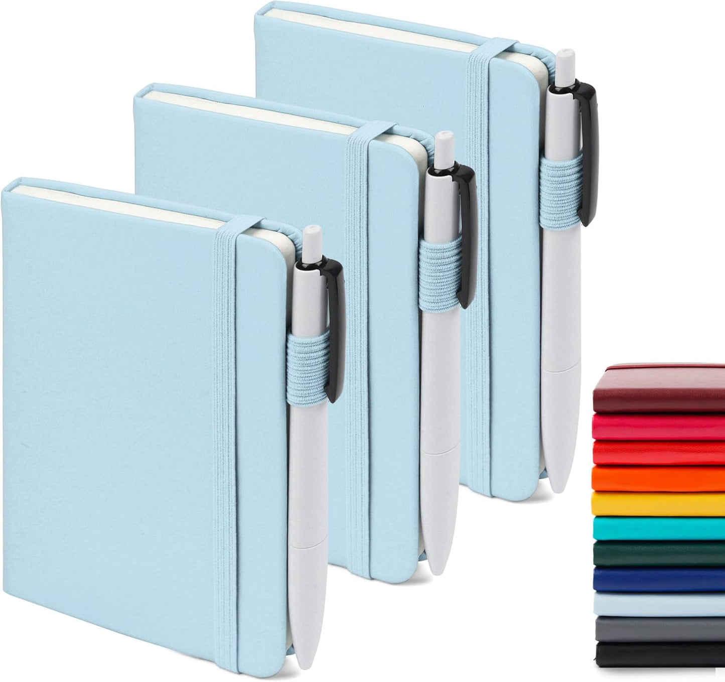 feela 3 Pack Pocket Notebook Journals with 3 Black Pens, A6 Mini Cute Small Journal Notebook Bulk Hardcover College Ruled Notepad with Pen Holder for Office School Supplies, 3.5”x 5.5”, Gray