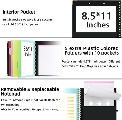 Ospelelf Clipboard with Storage 8.5 X 11，Padfolio Organizer, Spiral Portfolio Letter Size with Notepad, Pen Holder, 5 Extra Folder Divider Pages, Elastic Closure Nurse Office Essentials (Polka Dots)