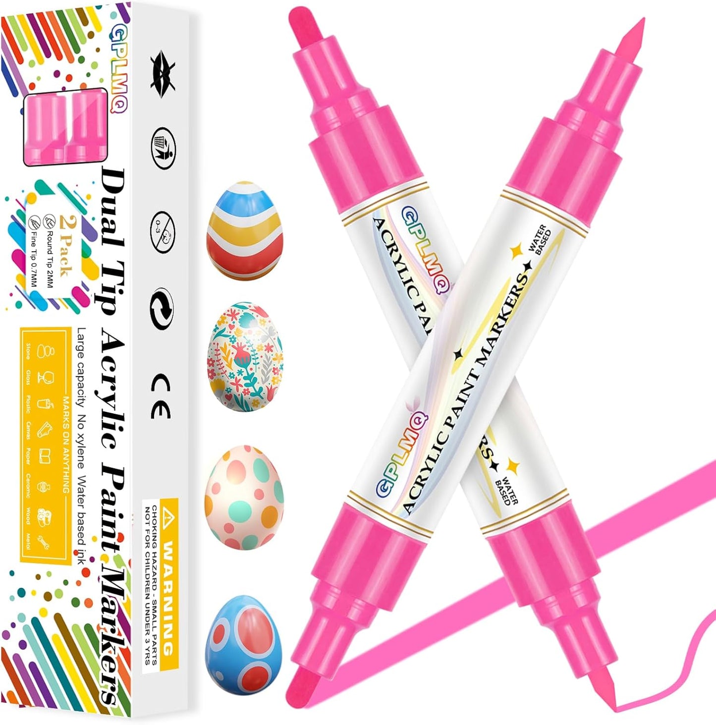 Paint Markers Paint Pens - 2 Pack Dual Tip Acrylic Permanent Marker (0.7mm & 3mm), Non-Toxic, Water-Based for Art Painting, Stone, Ceramic, Glass, Wood, Fabric, Metal, DIY Crafts (White)