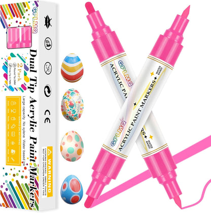 Paint Markers Paint Pens - 2 Pack Dual Tip Acrylic Permanent Marker (0.7mm & 3mm), Non-Toxic, Water-Based for Art Painting, Stone, Ceramic, Glass, Wood, Fabric, Metal, DIY Crafts (White)