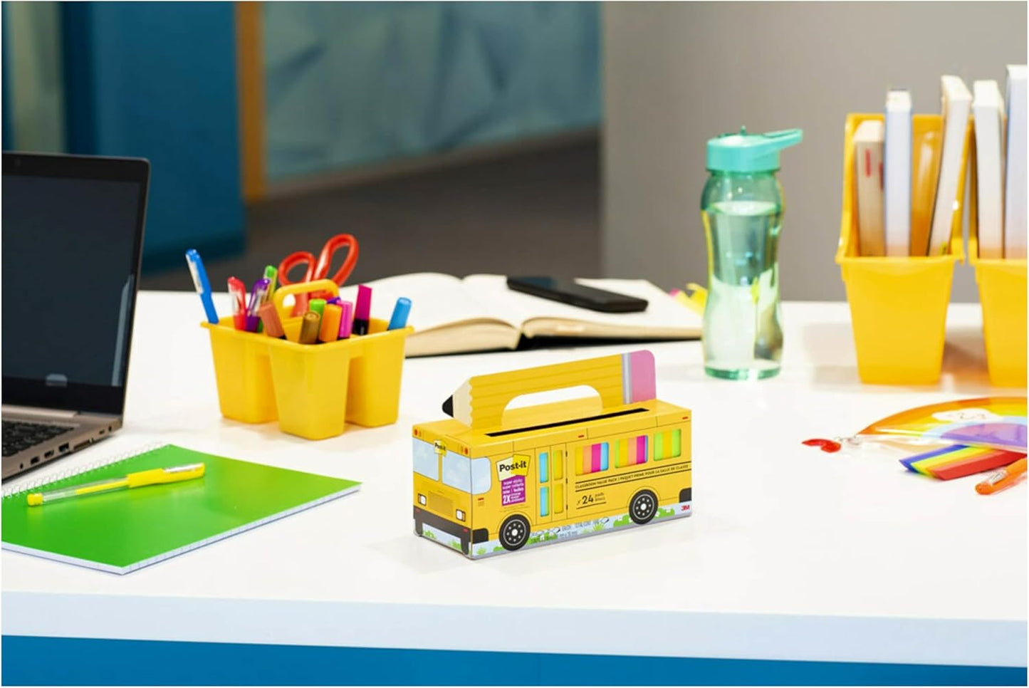 Post-it Super Sticky Notes, 24 Sticky Note Pads, 3 x 3 in, School Supplies, Office Products, Notes for Vertical Surfaces, Monitors, Walls and Windows, Bus Cabinet Pack