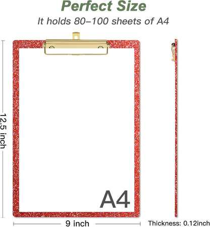 Rimilak Acrylic Glitter Clipboards, Sparkly Board with Low Profile Gold Clip, Designed for Classroom School and Office Use, A4 Letter Size 9 x 12.5 in, Pink