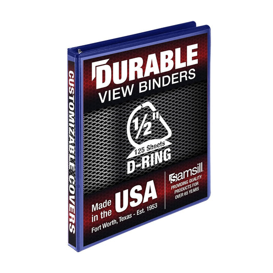 Samsill Durable 0.5 Inch Binder, D Ring Binder, Customizable Clear View Cover, Blue, Holds 125 Pages