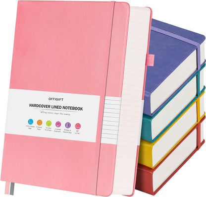 5 Pack College Ruled Notebook, 312 Numbered Pages Thick Notebooks Bulk, 100gsm No Bleed Paper Hardcover Leather Journal, Lined Journal Notebook Set for Women Men School Office, A5, Multicolor