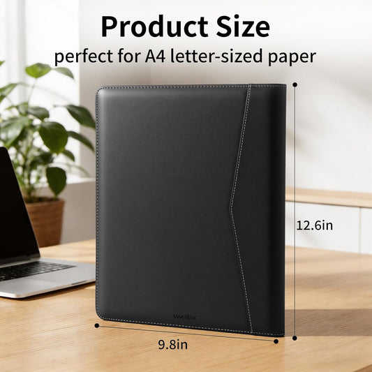 Professional Padfolio,Faux Leather Portfolio Folder Binder,Letter Size A4 Legal Writing Pad Holder for Business School Office Conference Notepad Clip Boards