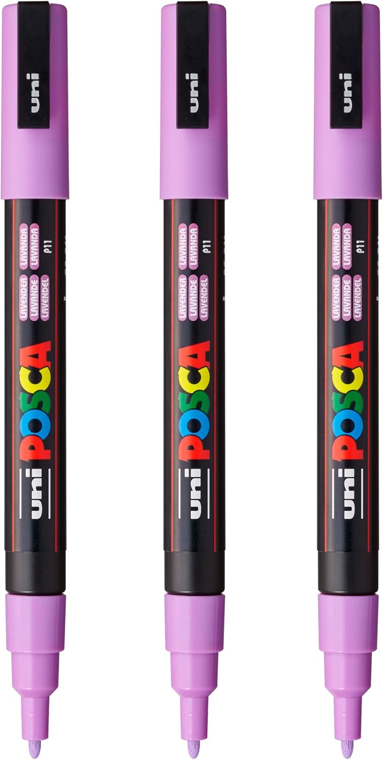posca PC-3M Water-Based Paint Markers, Reversible Fine Tip (0.9-1.3mm), Pink, 3 Count