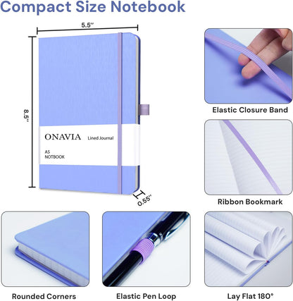 ONAVIA A5 College Ruled Notebook 3 Pack, Hardcover Lined Journals for School Notes, Study, Homework, Class Writing and Journaling, 160 Pages (80 Sheets), 5.8 x 8.3 in, Pink