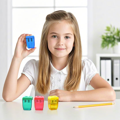 AUSTARK 4Pcs Pencil Sharpeners Manual for Kids Adults, Dual Hole Small Handheld Pencil Sharpener Bulk for Office School Home, Back to School Supplies