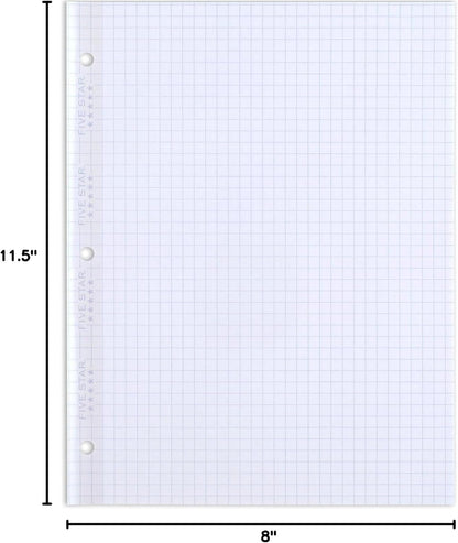 Five Star Loose Leaf Paper, Graph Ruled Insertable Notebook & Binder Filler Paper, 8-1/2" x 11", Reinforced T-Tabs, 75 Sheets (170180)