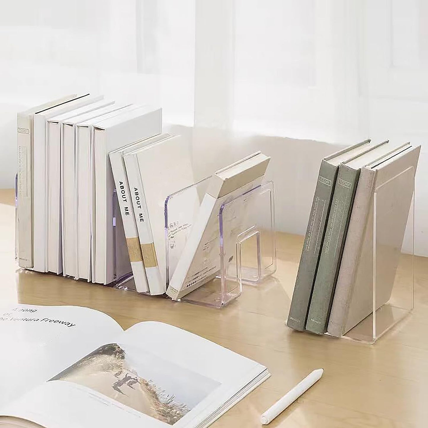 4 Pack Clear Acrylic File Organizer, Purse Organizer, File Sorter Desktop File Folder Organizer for Book, Envelopes, Mail, Document, Notebook, Office Supplies, Handbag