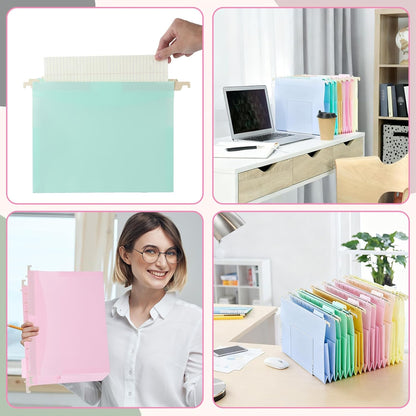 8Pack Plastic 4" Expanding Extra Capacity Hanging File Folder Heavy Duty Letter Size 11.8 x 9.4 inches Filing Cabinet Organizer Accordian Pocket for Legal Office Files Document (Morandi)