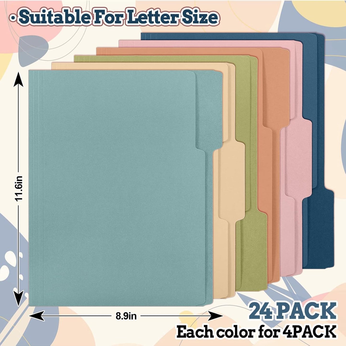 Whaline 24 Pack Dusty Blue File Folders Letter Size 6 Colors Gradient Blue File Pockets with 1/3 Cut Tab for Home Office Classroom Supplies, 8.9 x 11.6 Inch