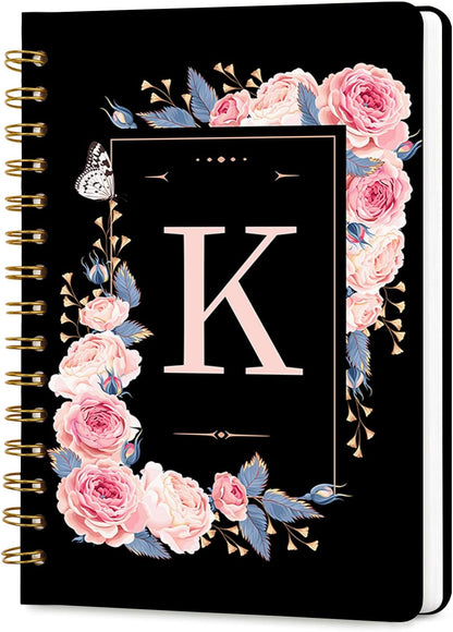 Lined Spiral Journal Notebook, A5 College Ruled Spiral Notebook for Women, Hardcover with Elegant Design for Work and Note-Taking, 5.5 * 8.25 inch, 160 Pages, Letter T
