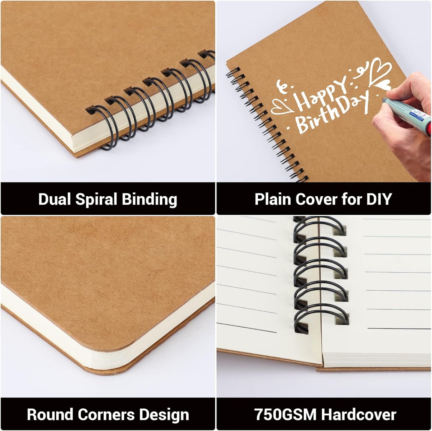 EUSOAR Spiral Notebook, A5 12packs 5.5"X8.3" 120 Pages Lined Travel Writing Notebooks Journal, Memo Notepad Sketchbook, Students College Office Business Subject Diary Ruled Book Journal-Black Cover