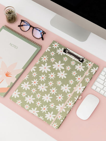 Steel Mill & Co Cute Clipboard Folio with Refillable Lined Notepad and Interior Storage Pocket, Floral Padfolio for Work, Garden Blooms Cream