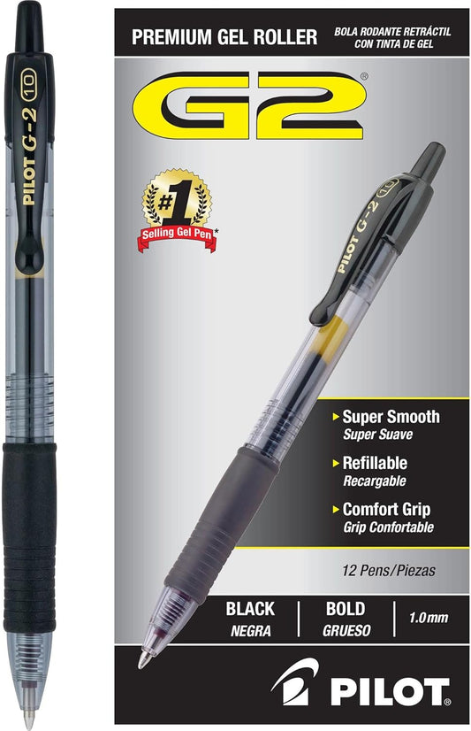 PILOT G2 Premium Refillable & Retractable Rolling Ball Gel Pens, Bold Point, Blue Ink, 12-Pack (31257)
