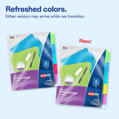 Avery Big Tab Write & Erase Dividers, 5 Multicolor Tabs, 1 Set (23180)