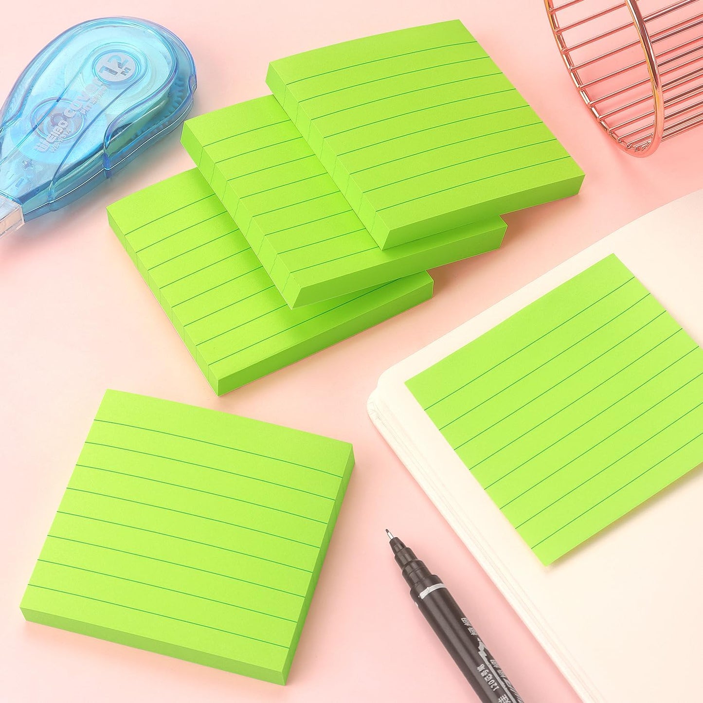 Lined Sticky Notes 3x3 Sticky Notes with Lines Self-Stick Notes Bright Color 4 Pads 90 Sheets/Pad (Pastel)