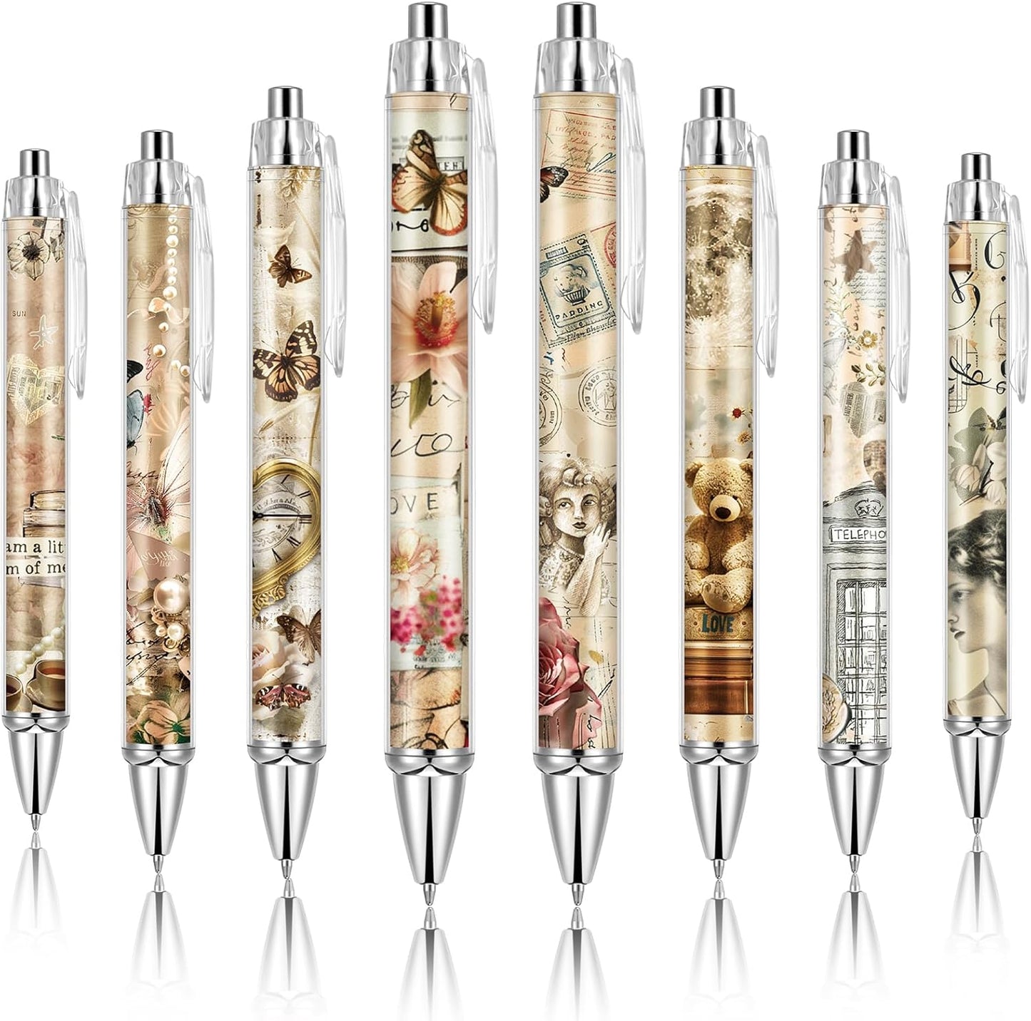 Ireer 8 Pcs Ballpoint Pens for Women 1.00 mm Cute Black Ink Pens Fine Point Smooth Writing for Journaling Aesthetic Office Supplies (Mahjong)
