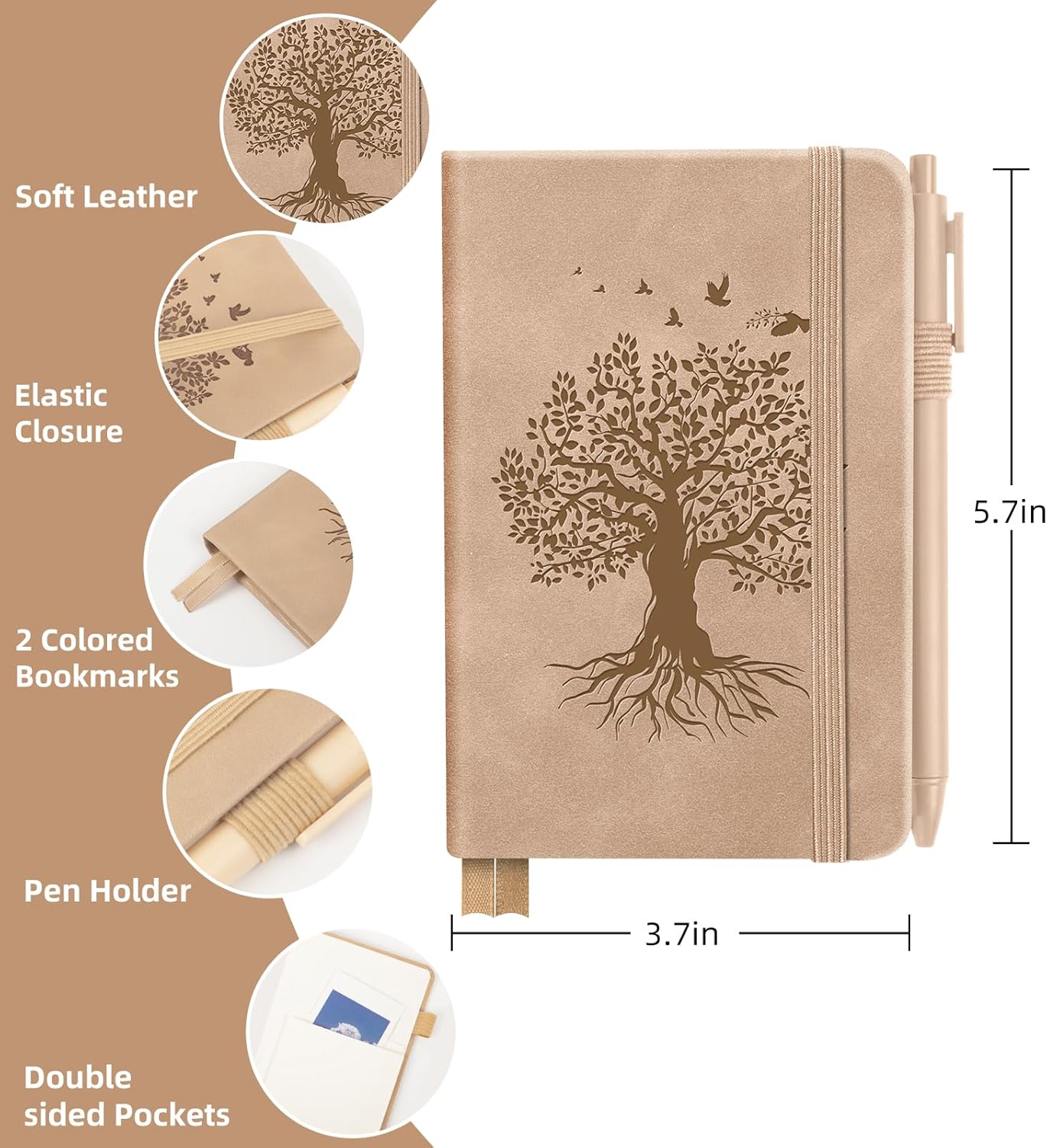 3 Pack Pocket Journaling Notebooks, A6 Small Notebook For Note Taking Journaling Notebooks Journals For Writing Mini Note Pads With Pen Holder 120 Pages 100 GSM Thick Paper(Nude, Brown, Forest Green)