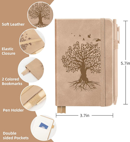 3 Pack Pocket Journaling Notebooks, A6 Small Notebook For Note Taking Journaling Notebooks Journals For Writing Mini Note Pads With Pen Holder 120 Pages 100 GSM Thick Paper(Nude, Brown, Forest Green)