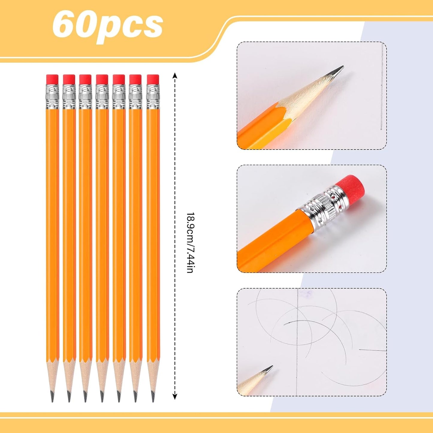 TecUnite 60 Pcs HB Pencils #2 Unsharpened Wood Cased Pencils with Eraser Hexagonal Pencil Cute Graphite No 2 Pen for Adults Gifts Exam School Office Sketching Learning (Wood Color, Silver)