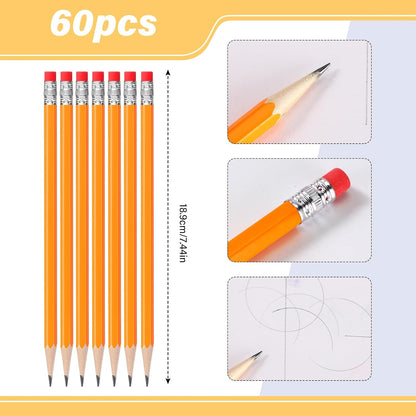 TecUnite 60 Pcs HB Pencils #2 Unsharpened Wood Cased Pencils with Eraser Hexagonal Pencil Cute Graphite No 2 Pen for Adults Gifts Exam School Office Sketching Learning (Wood Color, Silver)
