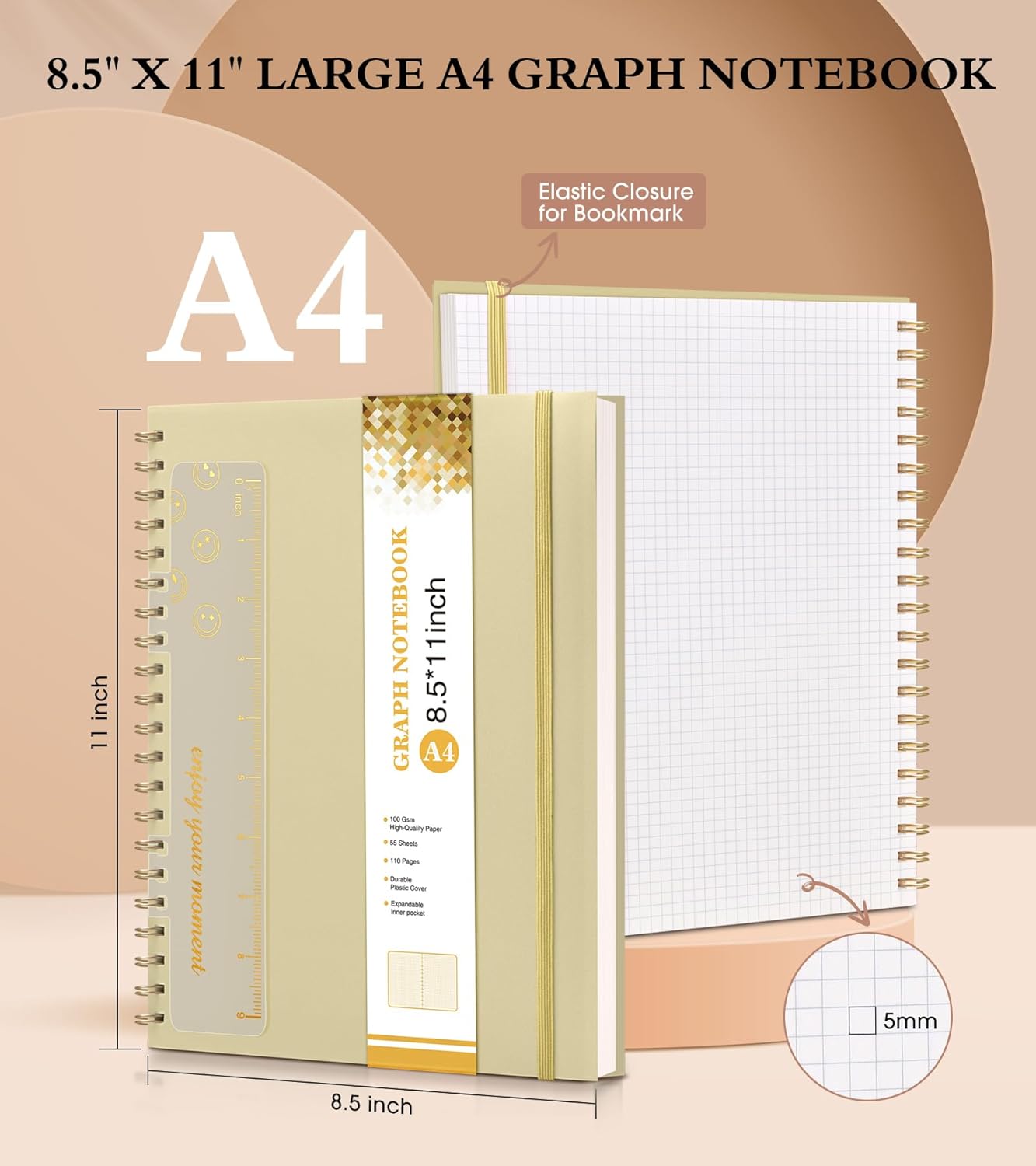 Spiral Notebook Journal 8.5” x 11”, A4 Large Pink Notebooks for Women Men, College Ruled Lined Journal, 100 GSM Paper, Plastic Hardcover Spiral Bound Journals for Work School Note Taking Business