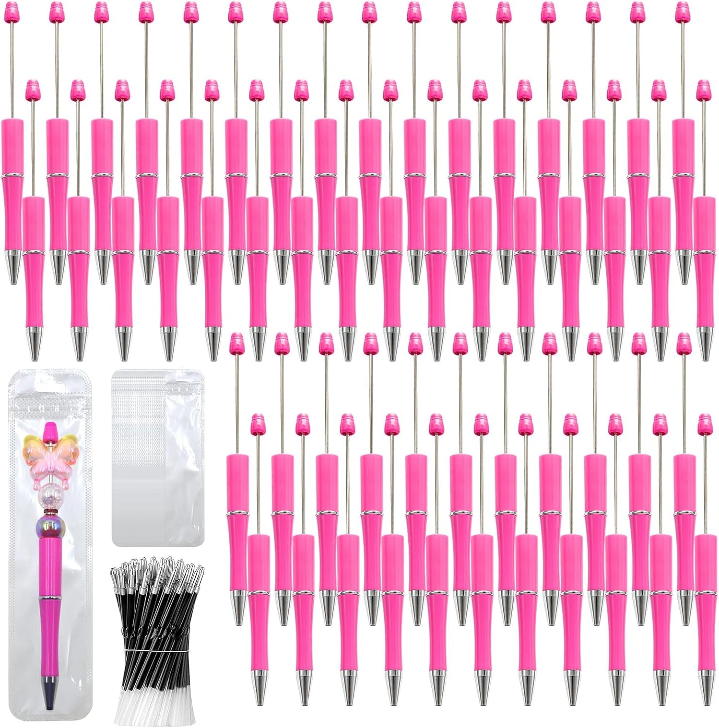 150 Pieces DIY Beadable Pen Kit – 50 Plastic Ballpoint Pens with Refills & Bags, Beads Not Included – School Supplies, Office Accessories & Craft Gifts for Students & Teachers (Multicolor)