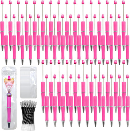 150 Pieces DIY Beadable Pen Kit – 50 Plastic Ballpoint Pens with Refills & Bags, Beads Not Included – School Supplies, Office Accessories & Craft Gifts for Students & Teachers (Multicolor)