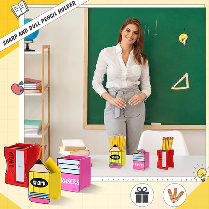 AmazingSpark 3 Pcs Pencil Shaped Holder Sharp and Eraser and Dull Holder Wooden Dispenser Pencil Storage Organizer for Back to School Management Organization (Classic)