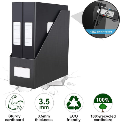 JiaWei White Magazine File Holders, 3 Packs Sturdy Cardboard File Rack, Office Organization Desktop Storage File Box Binder for Shelves and Desk, Folder Holder for Office or Classroom