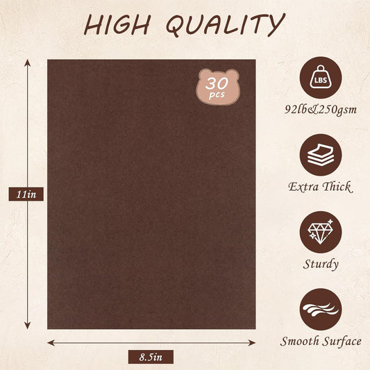 30 Sheets Dark Brown Cardstock 8.5 x 11, 250gsm/92lb Craft Paper, Coffee Thick Card Stock Brown Printer Paper for Card Making, Scrapbooking, DIY Crafts, Greeting Cards, Invitations, Menus