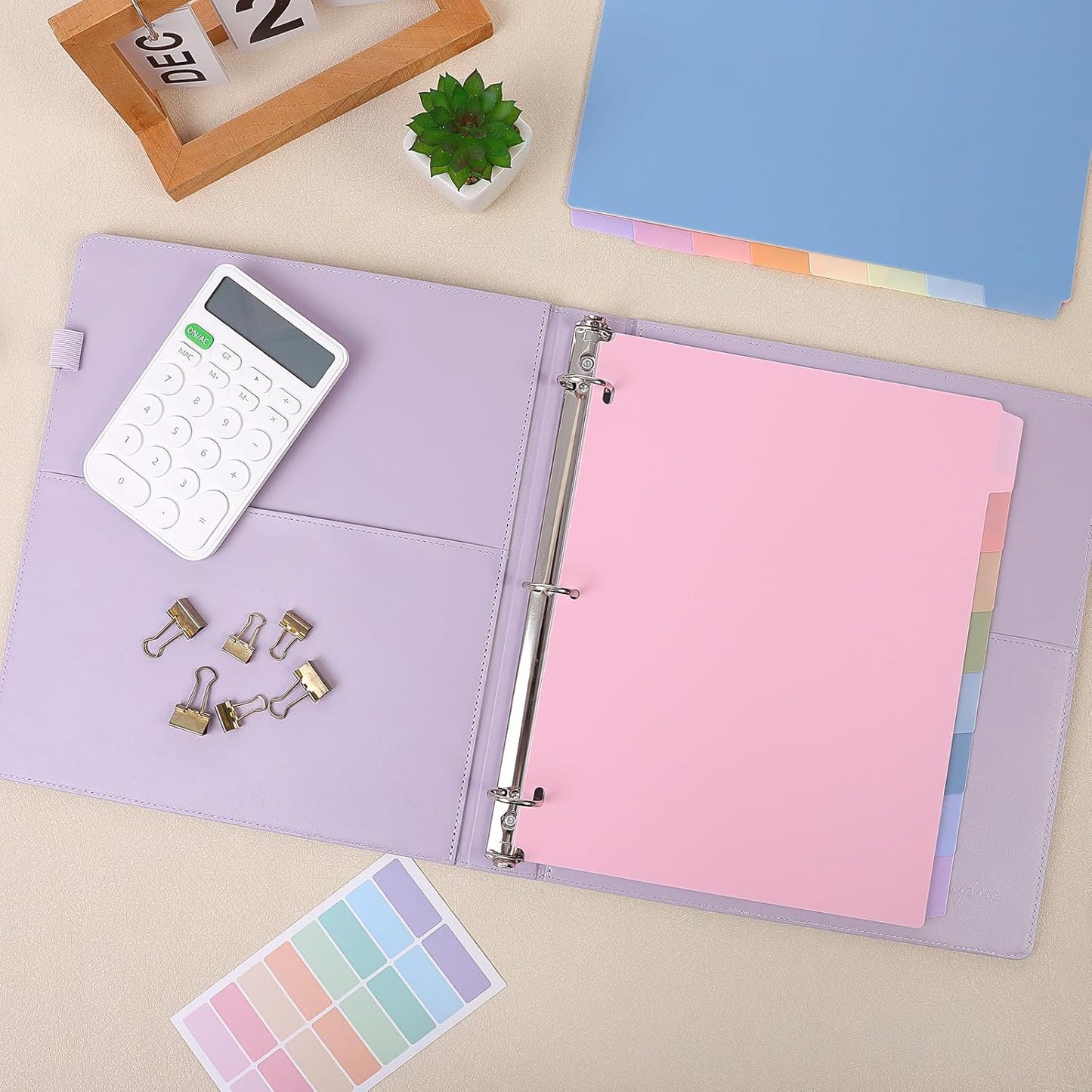 SKYDUE 8 Tab Durable Plastic Dividers, Big Tab Dividers for 3 Ring Binder, Letter Size,Write & Erase Binder Dividers with Tabs, with Sticker Labels, 1 Set, Aesthetic Pastels Binder Dividers