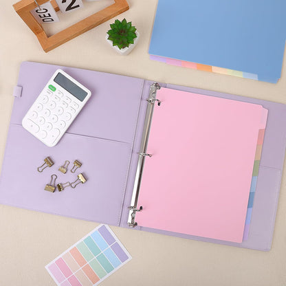 SKYDUE 8 Tab Durable Plastic Dividers, Big Tab Dividers for 3 Ring Binder, Letter Size,Write & Erase Binder Dividers with Tabs, with Sticker Labels, 1 Set, Aesthetic Pastels Binder Dividers
