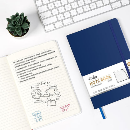 ViVin Lined Journal Notebooks for Work, 192 Pages, Medium 5.5 x 8.3 inch, College Ruled, A5 Hardcover Journaling Notebooks for Writing, 8 Pack Bulk,Black