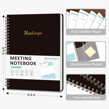 Meeting Notebook for Work Organization, Work Planner Notebook with Action Items, Project Agenda Planner for Note Taking, 160 Pages (6.9" X 9.9"), Perfect Office School Business Supplies for Women & Men(Blue)