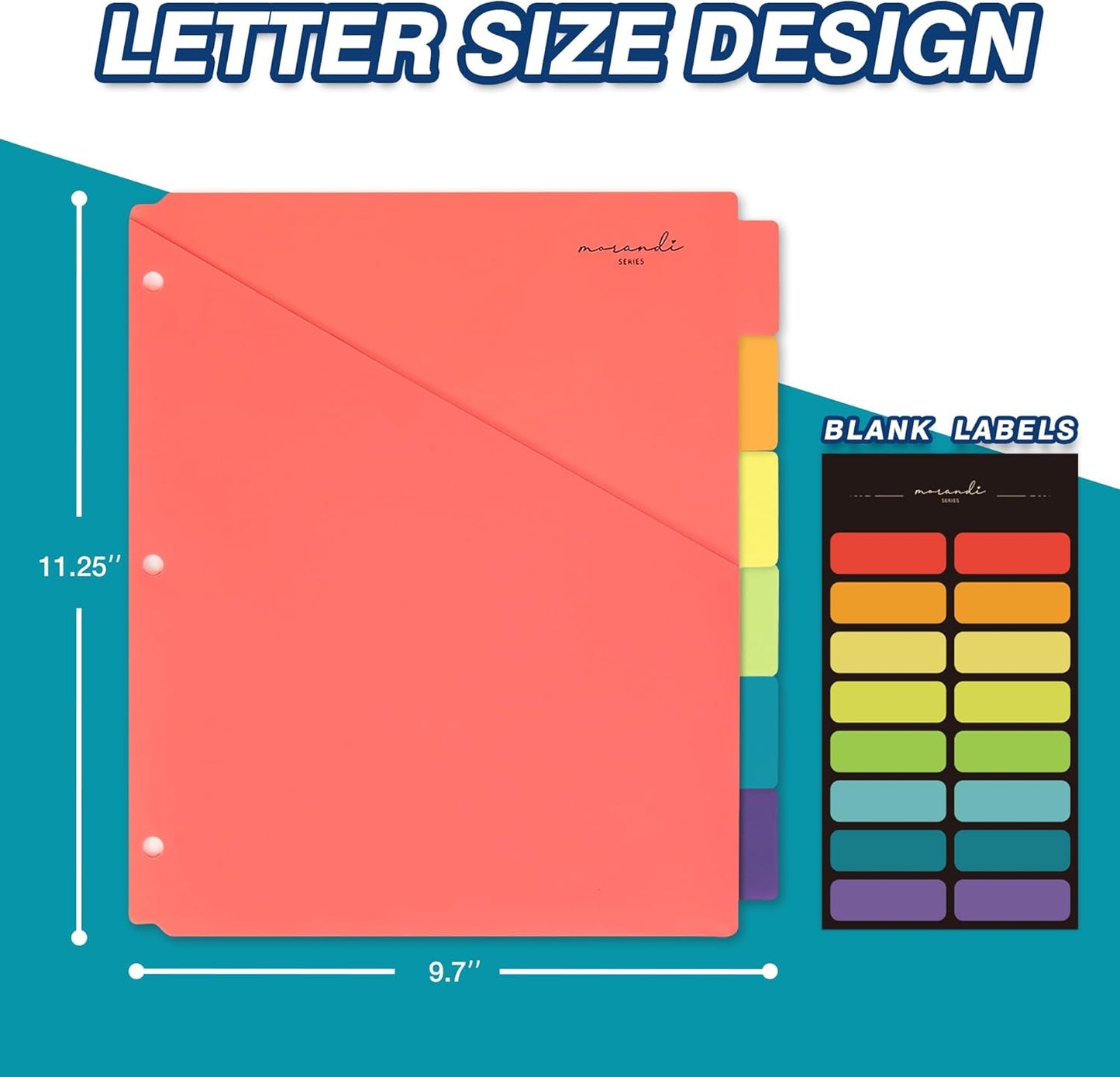 H4D 6-Tab Dividers for 3 Ring Binder, Plastic Dividers with Two Pockets, Letter Size, Pastel Colors, 1 Set