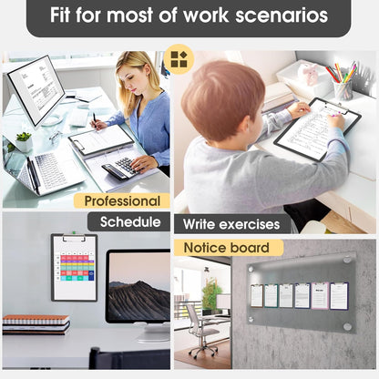Plastic Clipboards 2 Pack, A4 Black Clip Board 8.5x11 for Classroom, Students, Kid, Woman, Size 9" x 12.5" with Low Profile Clip, Office & School Supply