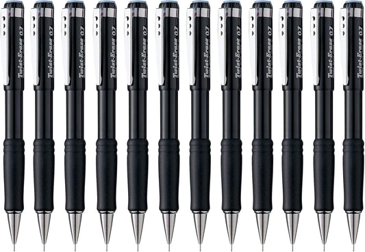 Pentel Twist-Erase III Mechanical Pencil, (0.7mm), Black Barrel, 12 Pack (QE517A)