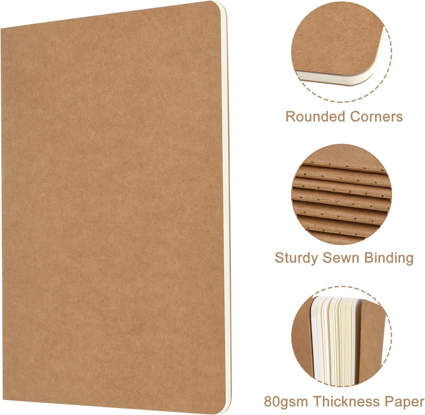ZCZN 100 Pack A5 Kraft Notebooks Bulk, 8.15x5.5 Inches Lined Paper Journaling Notebooks, Notebooks for Work, Composition Notebooks for School, Journal Notebooks for Office, 60 Pages