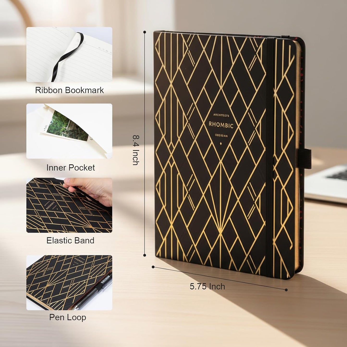 COMIX Lined Journal for Men & Women, 100GSM Leather Journal with Gift Box, 5.5" x 8.3", A5 Hardcover Journaling Notebook, Fits for Office, Home, Graduation, Corporate Gifting, 192 Pages, Black