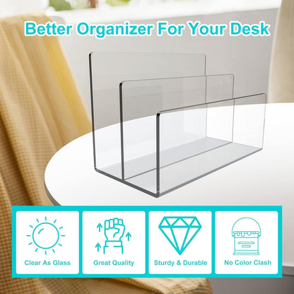 Boloyo Acrylic File Holder,1PC 2 Sections Rainbow File Organizer Mail Letter Sorter Desktop Folder Holder for Home Office School Envelope Bill Filling Paper Document